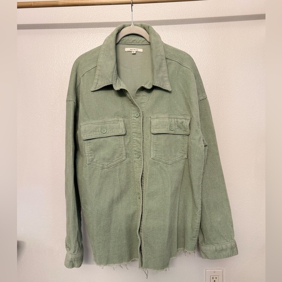 PacSun Womens Mint Green Jacket Oversized Raw Hem Button Closure Corduroy Sz M/L - Picture 2 of 8
